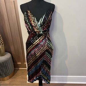 Multicolor Sequin Ruched Sheath Midi Dress